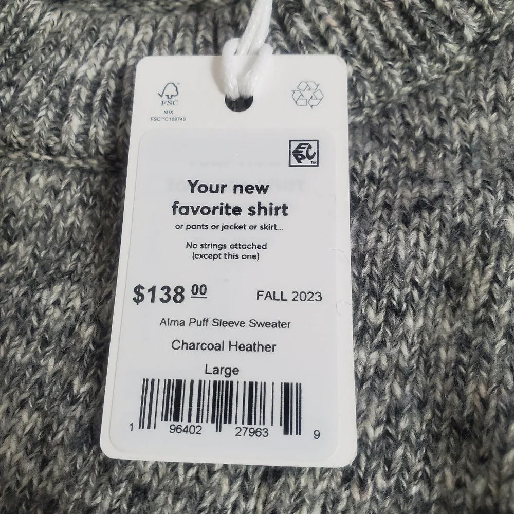 Marine Layer Women's Large Charcoal Heather Alma Puff Sleeve Sweater NWT - Picture 3 of 4